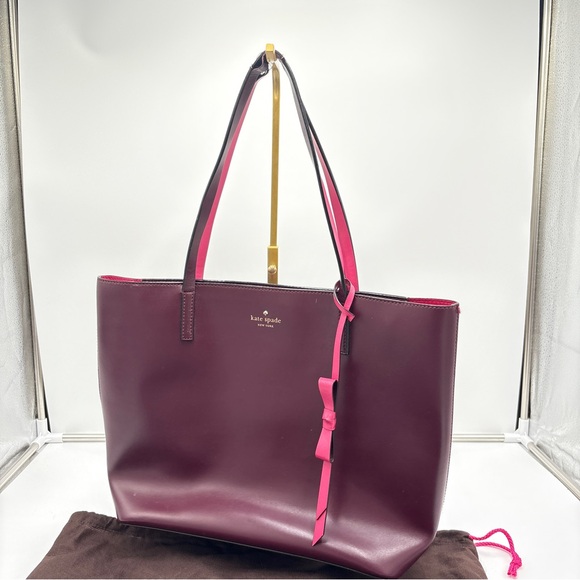 Kate Spade Lawton Way Rose Tote Deep Plum WKRU5513 Cherry Wood Pink Bag Purse - Picture 1 of 8